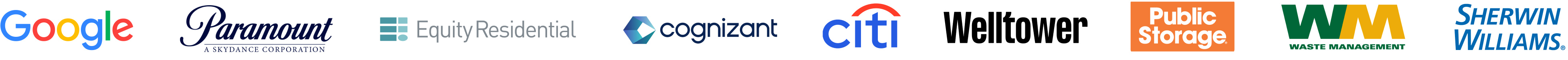 Google, Paramount, Equity Residential, Cognizant, Citi, Welltower, Public Storage, Waste Management and Sherwin-Williams.